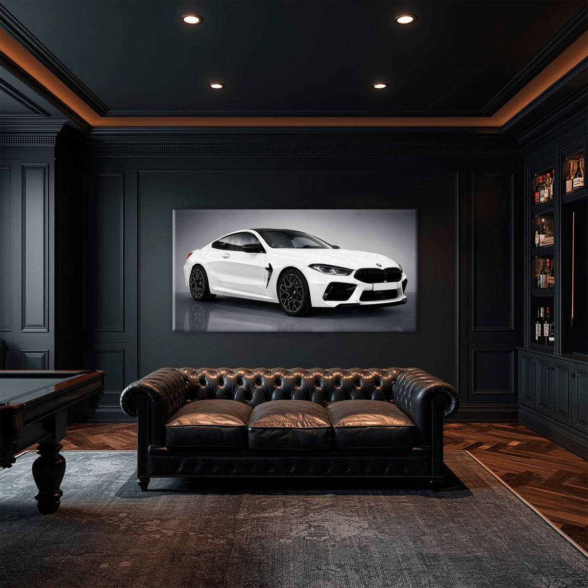 BMW M8 Competition Wall Art – White Sports Car Canvas -Garage Decor Cars