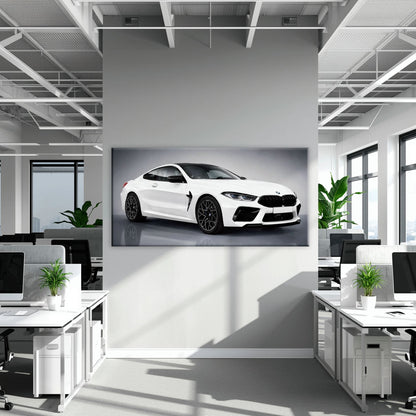 BMW M8 Competition Wall Art – White Sports Car Canvas -Garage Decor Cars