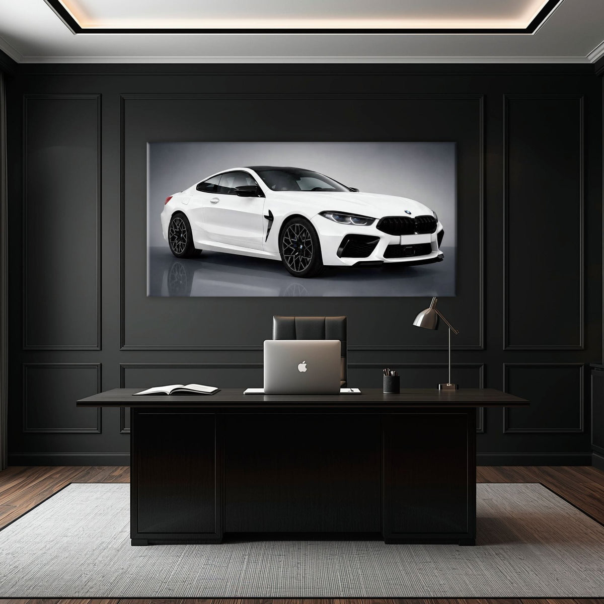 BMW M8 Competition Wall Art – White Sports Car Canvas -Garage Decor Cars
