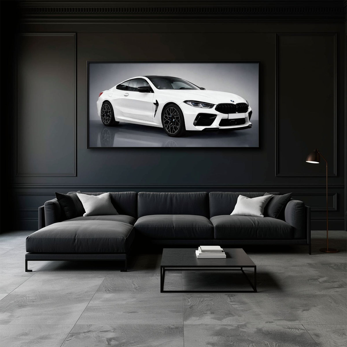 BMW M8 Competition Wall Art – White Sports Car Canvas -Garage Decor Cars