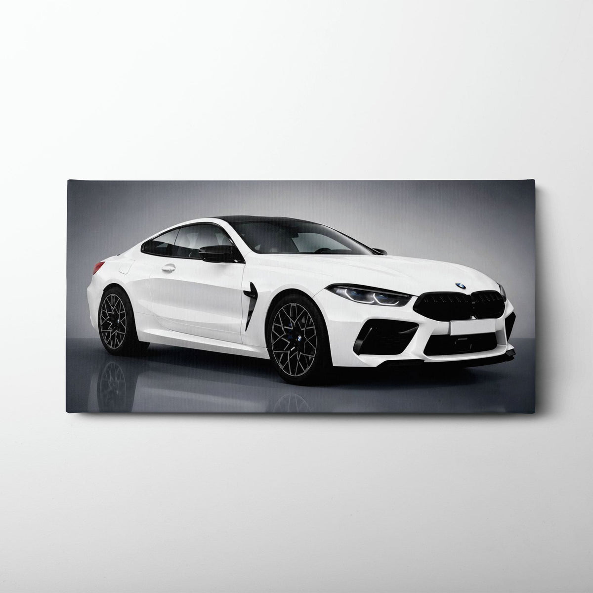 BMW M8 Competition Wall Art – White Sports Car Canvas -Garage Decor Cars