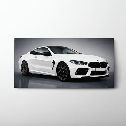 BMW M8 Competition Wall Art – White Sports Car Canvas -Garage Decor Cars