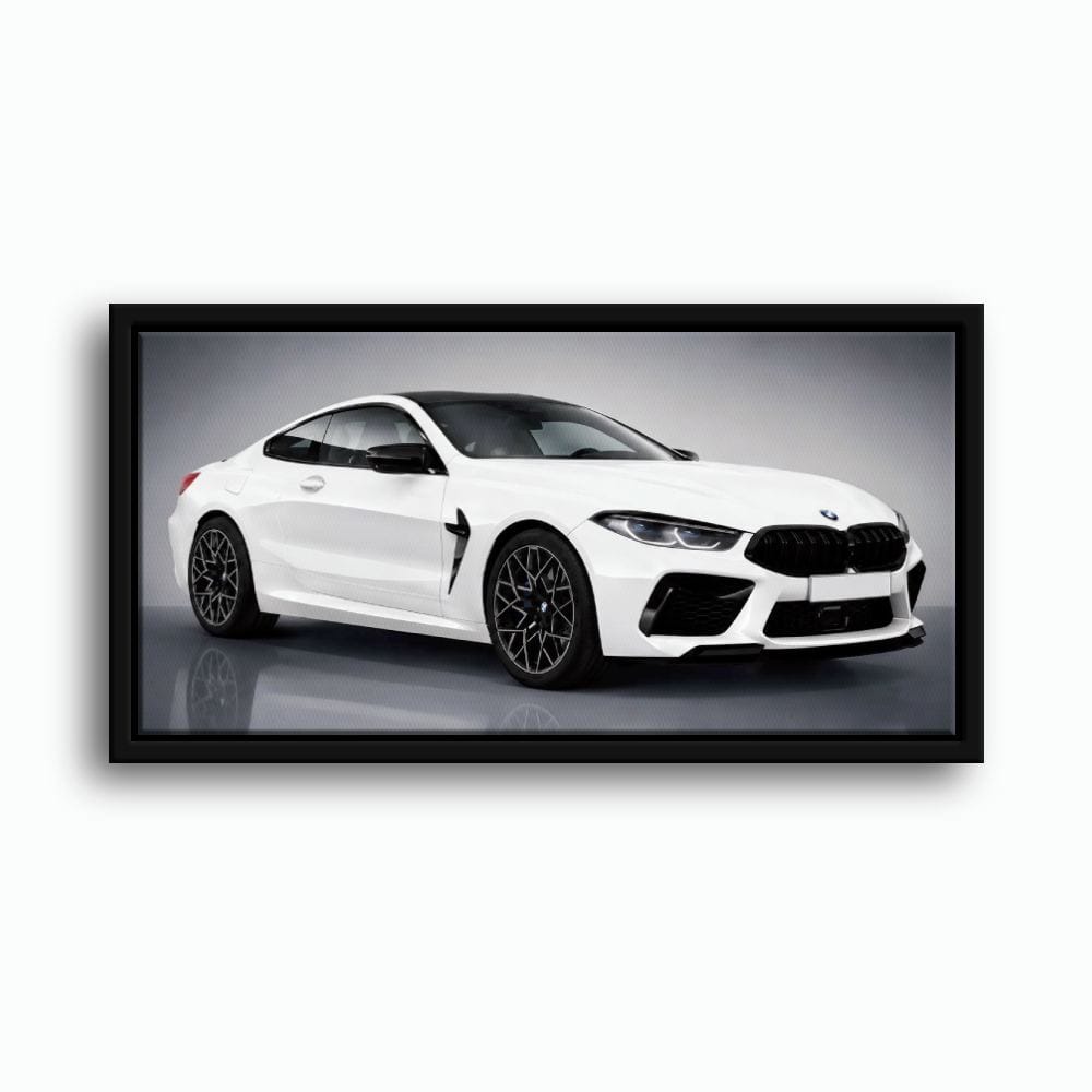 BMW M8 Competition Wall Art – White Sports Car Canvas -Garage Decor Cars
