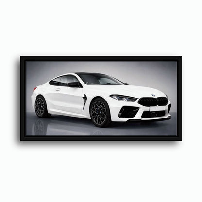 BMW M8 Competition Wall Art – White Sports Car Canvas -Garage Decor Cars