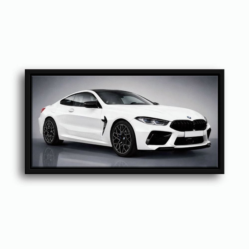 BMW M8 Competition Wall Art – White Sports Car Canvas -Garage Decor Cars