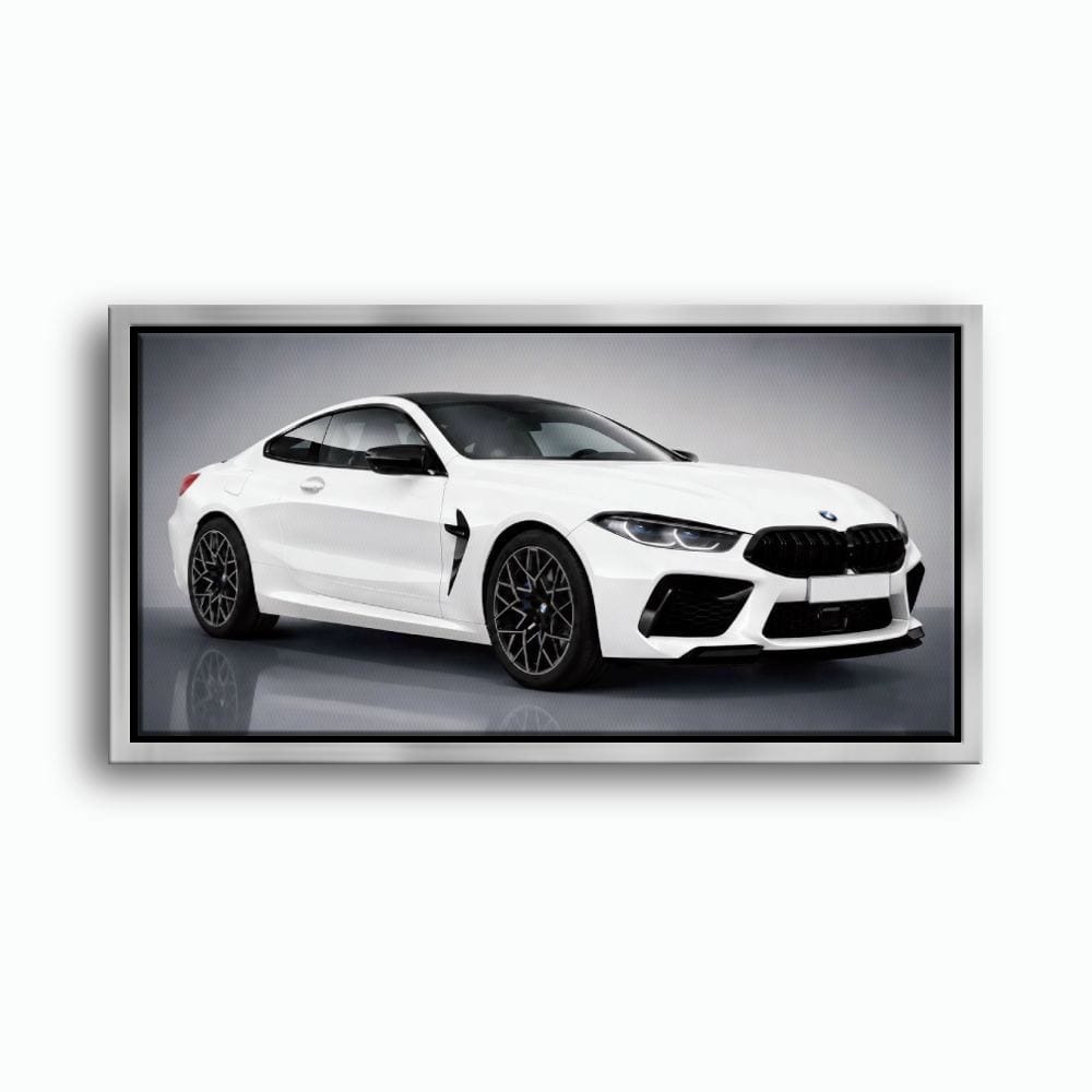 BMW M8 Competition Wall Art – White Sports Car Canvas -Garage Decor Cars