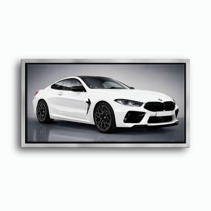 BMW M8 Competition Wall Art – White Sports Car Canvas -Garage Decor Cars
