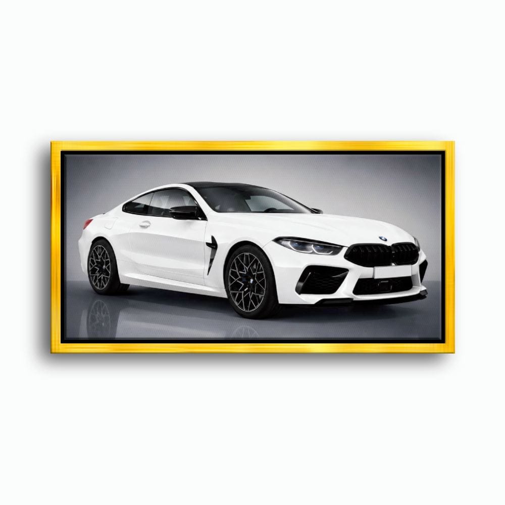 BMW M8 Competition Wall Art – White Sports Car Canvas -Garage Decor Cars