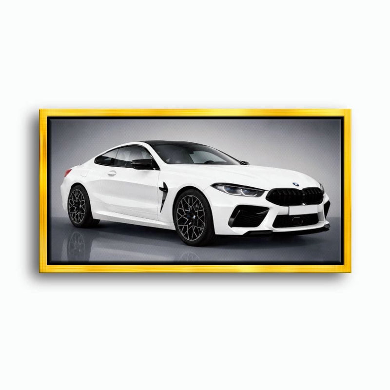 BMW M8 Competition Wall Art – White Sports Car Canvas -Garage Decor Cars