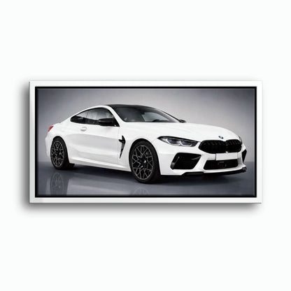 BMW M8 Competition Wall Art – White Sports Car Canvas -Garage Decor Cars