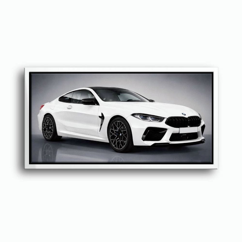 BMW M8 Competition Wall Art – White Sports Car Canvas -Garage Decor Cars
