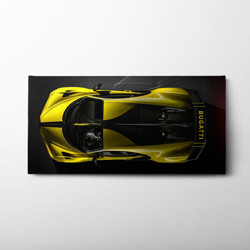 Bugatti Golden Velocity Wall Art – Yellow Hypercar Canvas Print Cars