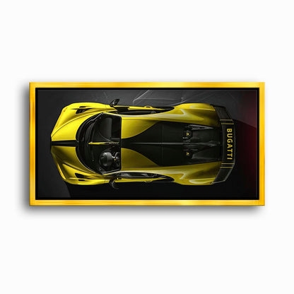 Bugatti Golden Velocity Wall Art – Yellow Hypercar Canvas Print Cars