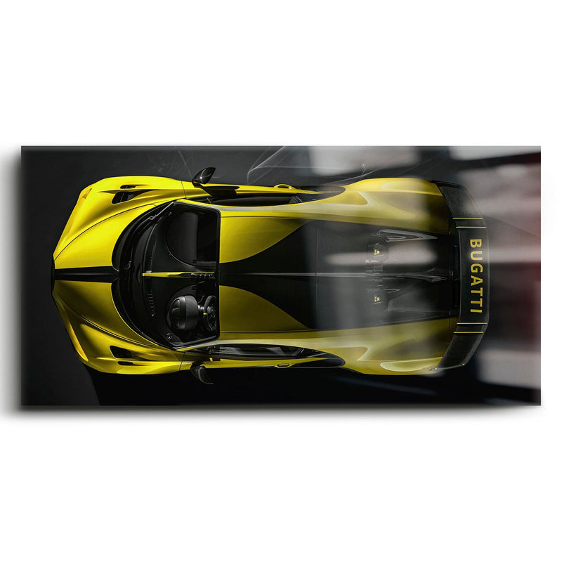 Bugatti Golden Velocity Wall Art – Yellow Hypercar Canvas Print Cars