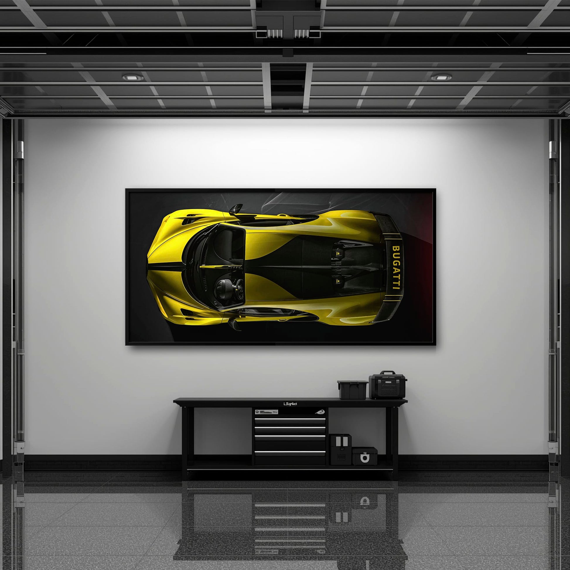 Bugatti Golden Velocity Wall Art – Yellow Hypercar Canvas Print Cars