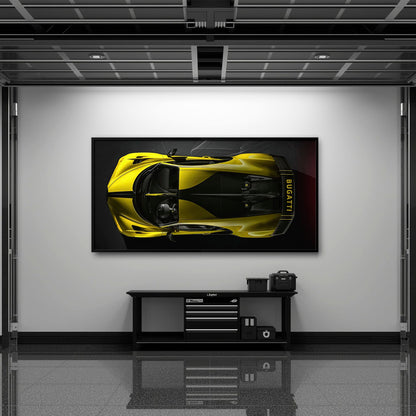 Bugatti Golden Velocity Wall Art – Yellow Hypercar Canvas Print Cars