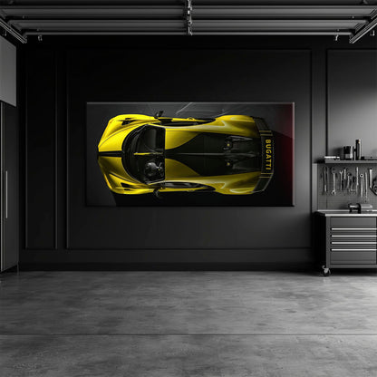 Bugatti Golden Velocity Wall Art – Yellow Hypercar Canvas Print Cars