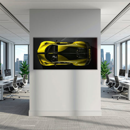 Bugatti Golden Velocity Wall Art – Yellow Hypercar Canvas Print Cars