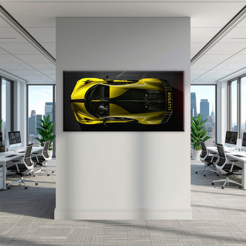 Bugatti Golden Velocity Wall Art – Yellow Hypercar Canvas Print Cars