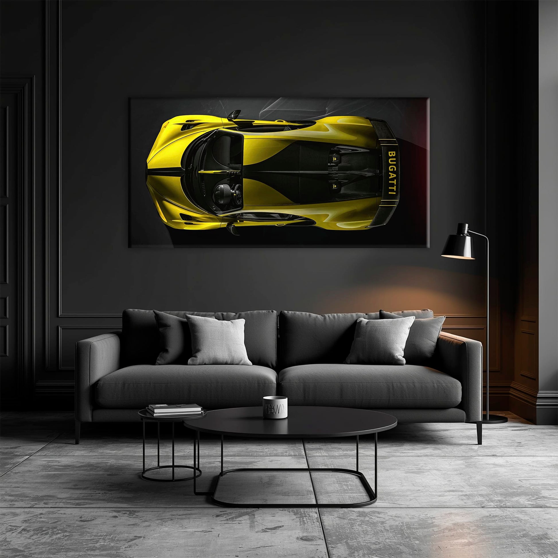 Bugatti Golden Velocity Wall Art – Yellow Hypercar Canvas Print Cars