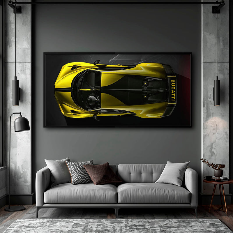 Bugatti Golden Velocity Wall Art – Yellow Hypercar Canvas Print Cars