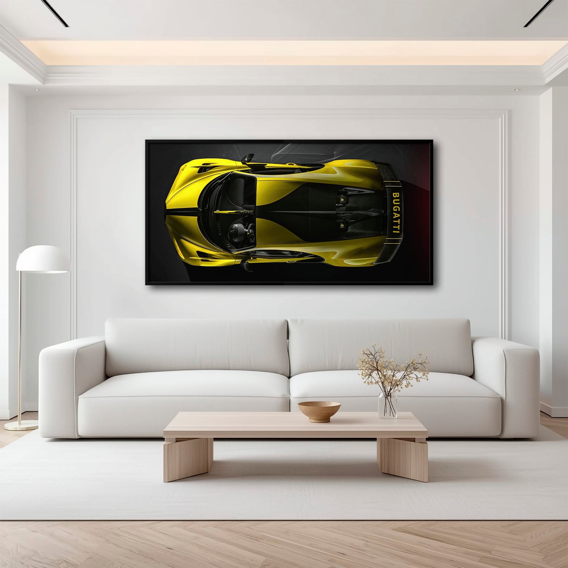 Bugatti Golden Velocity Wall Art – Yellow Hypercar Canvas Print Cars