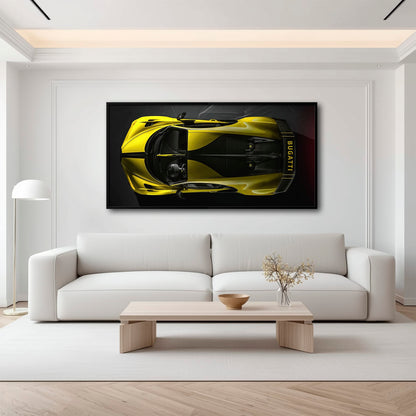 Bugatti Golden Velocity Wall Art – Yellow Hypercar Canvas Print Cars