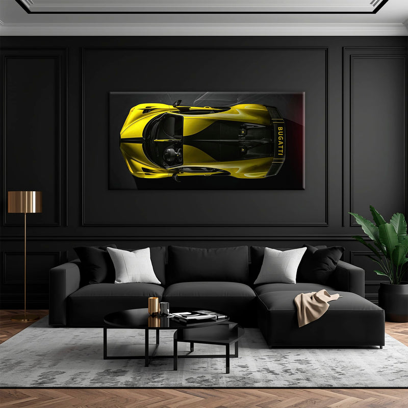 Bugatti Golden Velocity Wall Art – Yellow Hypercar Canvas Print Cars