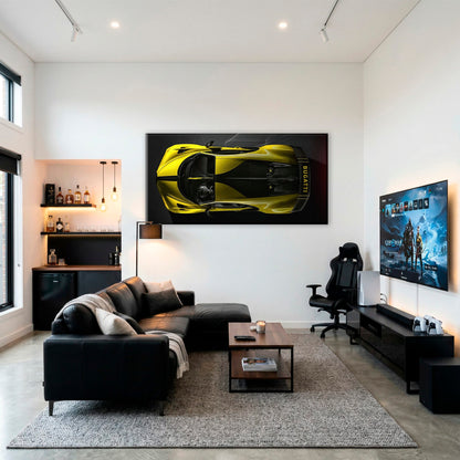 Bugatti Golden Velocity Wall Art – Yellow Hypercar Canvas Print Cars