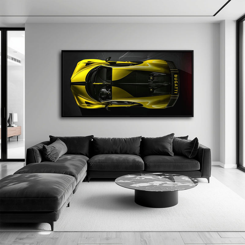 Bugatti Golden Velocity Wall Art – Yellow Hypercar Canvas Print Cars