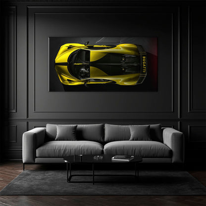 Bugatti Golden Velocity Wall Art – Yellow Hypercar Canvas Print Cars