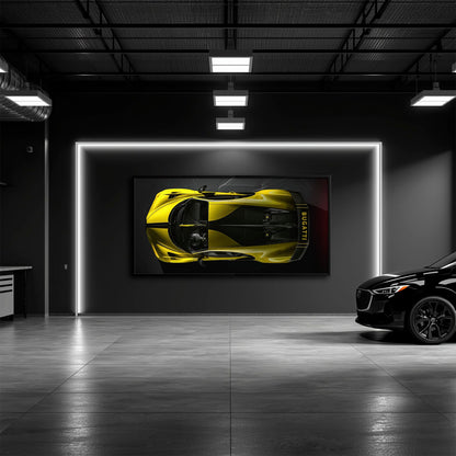Bugatti Golden Velocity Wall Art – Yellow Hypercar Canvas Print Cars
