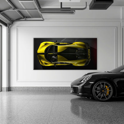 Bugatti Golden Velocity Wall Art – Yellow Hypercar Canvas Print Cars