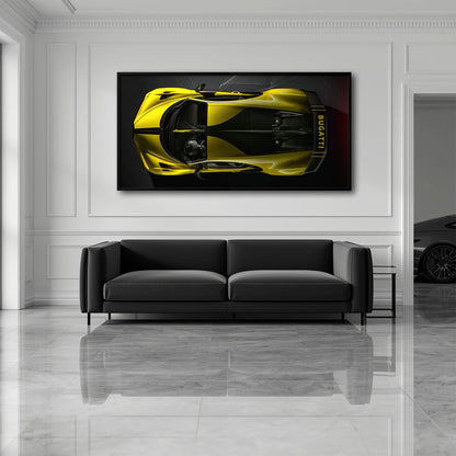 Bugatti Golden Velocity Wall Art – Yellow Hypercar Canvas Print Cars
